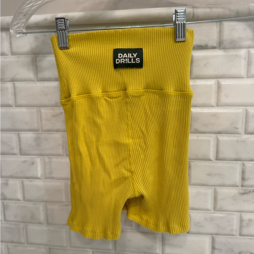 Daily Drills Yellow Ribbed Go! Cotton Biker Shorts